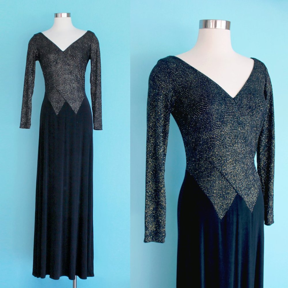 1990s Metallic Gold and Silver Cocktail Evening Dress by Tadashi | Size Small